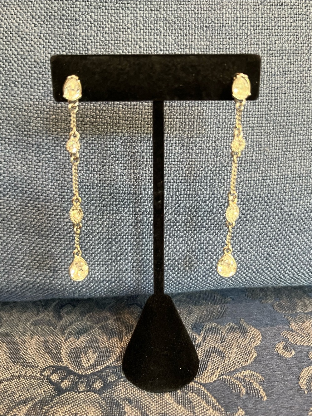 Givenchy Silver-Tone Linear Rhinestone Drop Dangle Earrings with Post